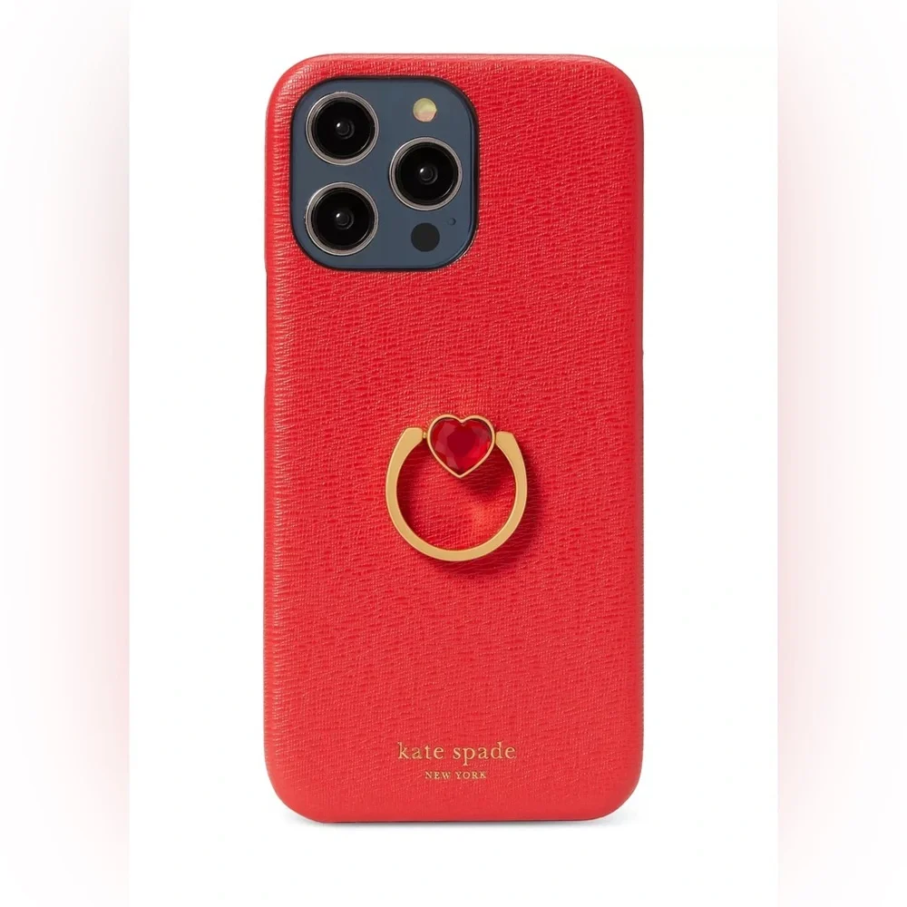 NWT Kate Spade 14 Pro Valentines Day Novelty Red Heart Ring Stand Phone Case